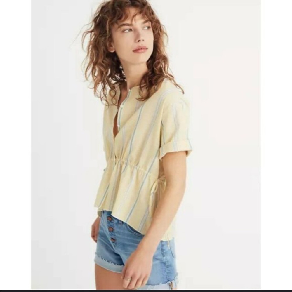 Madewell Yellow Peplum Blouse with Tie Front